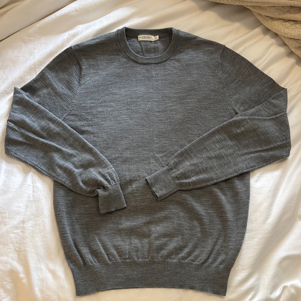 MENS Gray Crew Neck MERINO WOOL Sweater - Picture 2 of 3